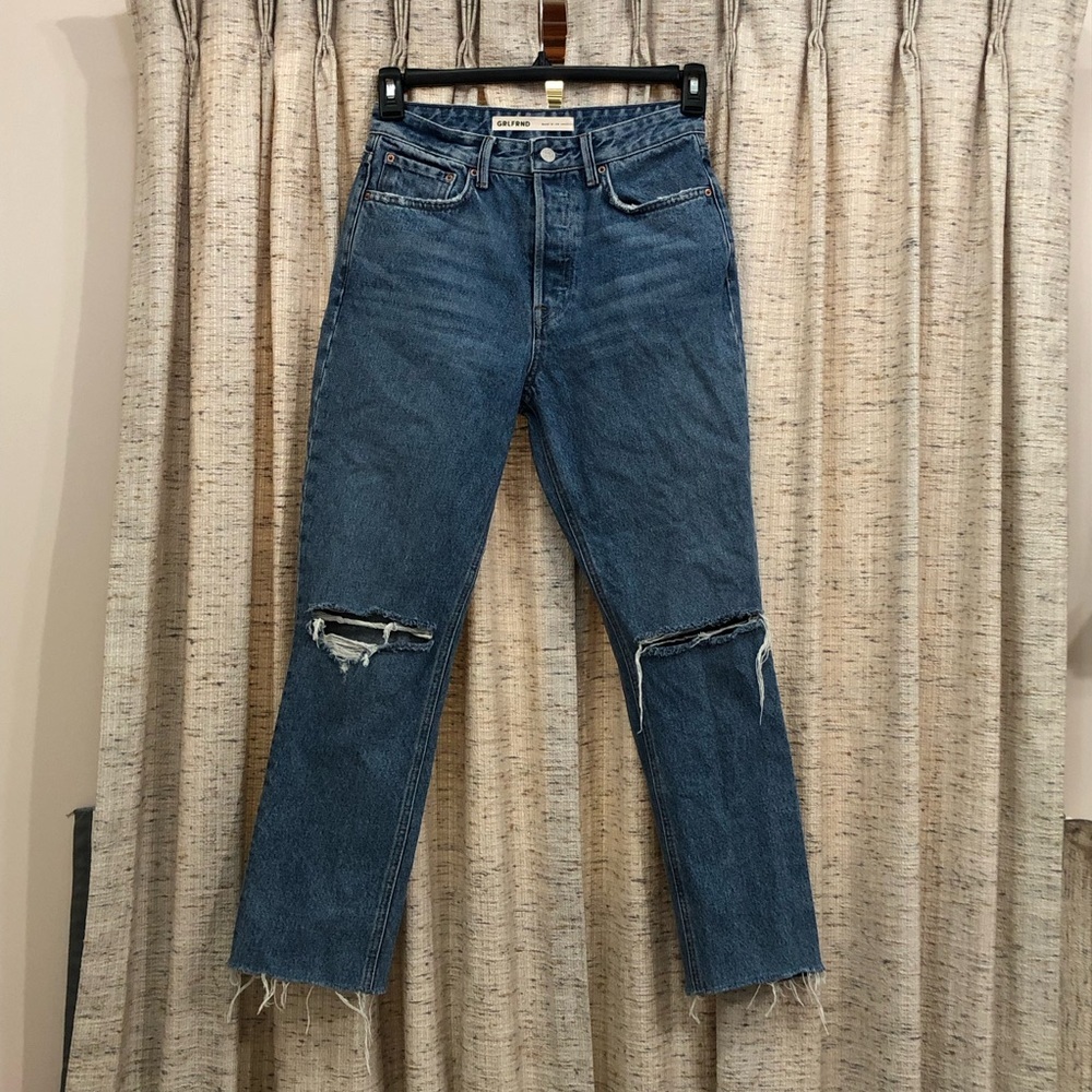 GRLFRND Karolina High Rise Straight Crop Distressed Jeans